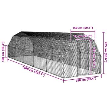 Durable Chicken Run 2.5x10m Galvanised Steel | Hipomarket