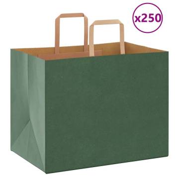 Eco-Friendly Green Paper Bags with Handles - 250 Pcs