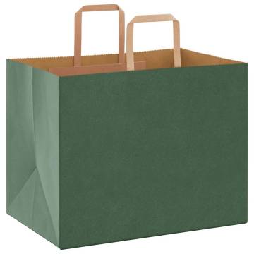 Eco-Friendly Green Paper Bags with Handles - 250 Pcs