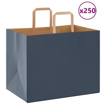 250 Blue Paper Bags with Handles - Eco-Friendly & Durable