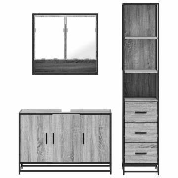 3 Piece Bathroom Furniture Set - Grey Sonoma Engineered Wood