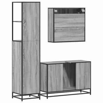 3 Piece Bathroom Furniture Set - Grey Sonoma Engineered Wood