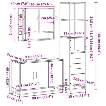 3 Piece Bathroom Furniture Set - Grey Sonoma Engineered Wood