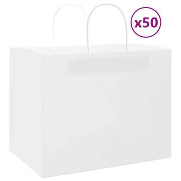 White Paper Bags with Handles - 50 pcs | 32x22x24 cm | Eco-Friendly