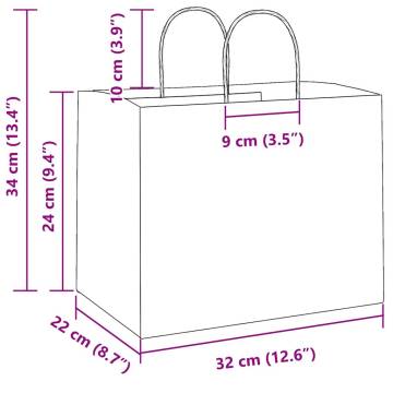 White Paper Bags with Handles - 50 pcs | 32x22x24 cm | Eco-Friendly