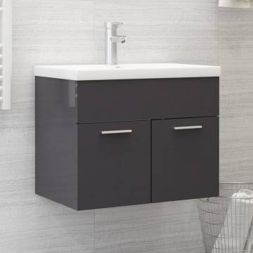 High Gloss Grey Sink Cabinet with Built-in Basin | HipoMarket