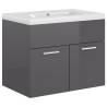 High Gloss Grey Sink Cabinet with Built-in Basin | HipoMarket