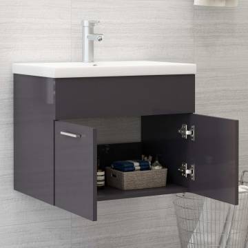 High Gloss Grey Sink Cabinet with Built-in Basin | HipoMarket