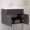 High Gloss Grey Sink Cabinet with Built-in Basin | HipoMarket