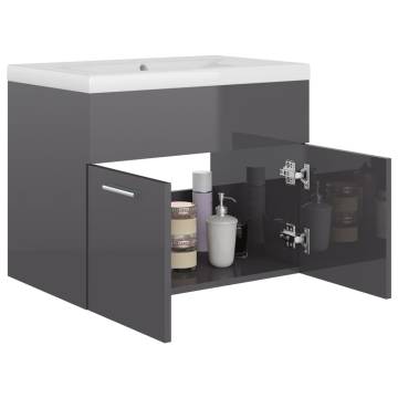 High Gloss Grey Sink Cabinet with Built-in Basin | HipoMarket