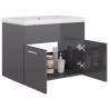 High Gloss Grey Sink Cabinet with Built-in Basin | HipoMarket