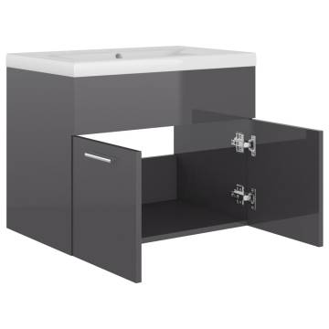 High Gloss Grey Sink Cabinet with Built-in Basin | HipoMarket