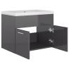 High Gloss Grey Sink Cabinet with Built-in Basin | HipoMarket