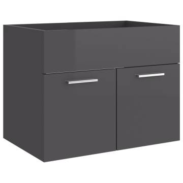 High Gloss Grey Sink Cabinet with Built-in Basin | HipoMarket
