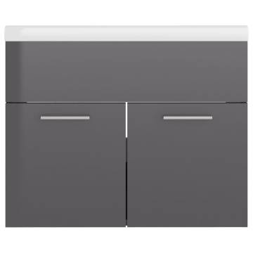 High Gloss Grey Sink Cabinet with Built-in Basin | HipoMarket