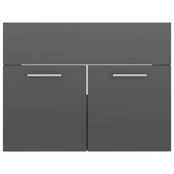 High Gloss Grey Sink Cabinet with Built-in Basin | HipoMarket