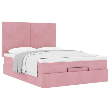 Pink Ottoman Bed with Mattresses 140x190cm Velvet