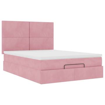 Pink Ottoman Bed with Mattresses 140x190cm Velvet