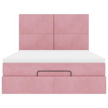 Pink Ottoman Bed with Mattresses 140x190cm Velvet