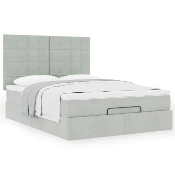 Ottoman Bed with Mattresses - Light Grey Velvet 140x200cm