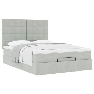 Ottoman Bed with Mattresses - Light Grey Velvet 140x200cm