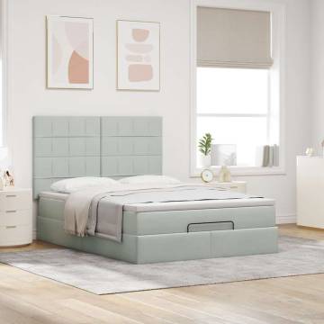 Ottoman Bed with Mattresses - Light Grey Velvet 140x200cm