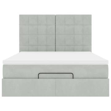 Ottoman Bed with Mattresses - Light Grey Velvet 140x200cm