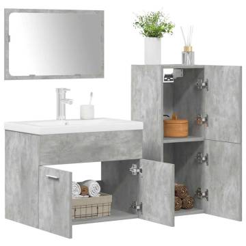 4 Piece Concrete Grey Bathroom Furniture Set - Stylish Storage