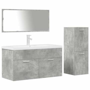 4 Piece Concrete Grey Bathroom Furniture Set - Stylish Storage