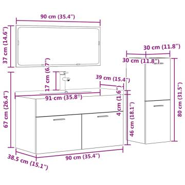 4 Piece Concrete Grey Bathroom Furniture Set - Stylish Storage