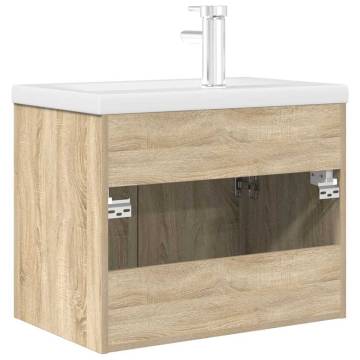 Stylish Bathroom Sink Cabinet with Basin & Faucet - Sonoma Oak