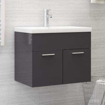 High Gloss Grey Sink Cabinet with Built-in Basin - Hipomarket