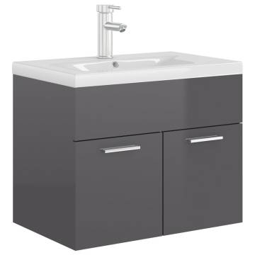 High Gloss Grey Sink Cabinet with Built-in Basin - Hipomarket