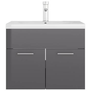 High Gloss Grey Sink Cabinet with Built-in Basin - Hipomarket