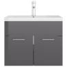 High Gloss Grey Sink Cabinet with Built-in Basin - Hipomarket