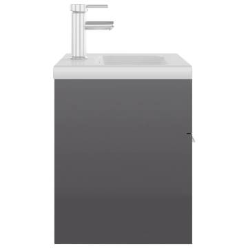 High Gloss Grey Sink Cabinet with Built-in Basin - Hipomarket