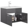 High Gloss Grey Sink Cabinet with Built-in Basin - Hipomarket