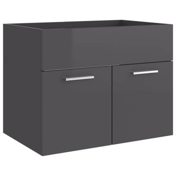 High Gloss Grey Sink Cabinet with Built-in Basin - Hipomarket