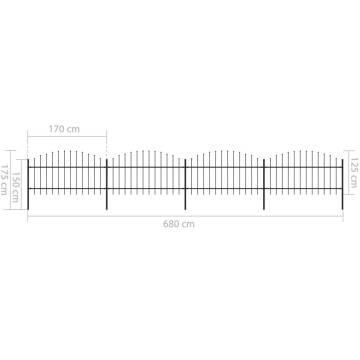 Premium Garden Fence with Spear Top Steel - 6.8m Black