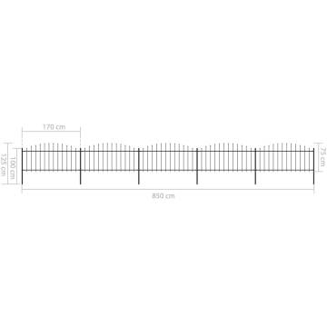 Garden Fence with Spear Top Steel - 8.5m Black