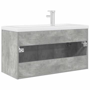 Stylish Bathroom Sink Cabinet with Basin & Faucet - Concrete Grey