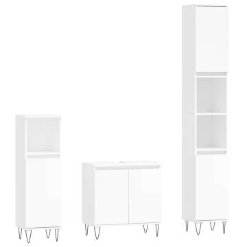 3 Piece High Gloss White Bathroom Cabinet Set | Hipo Market