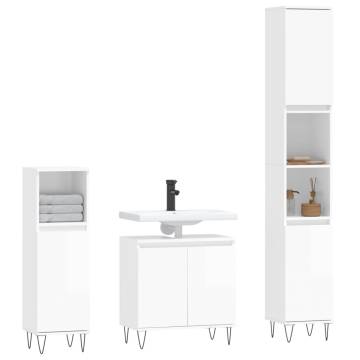 3 Piece High Gloss White Bathroom Cabinet Set | Hipo Market