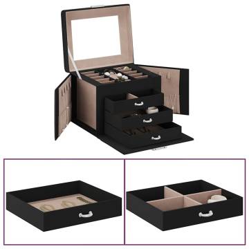 Elegant Lockable 4-Layer Jewellery Box with Mirror - Black