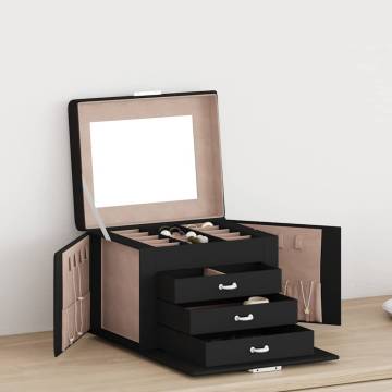 Elegant Lockable 4-Layer Jewellery Box with Mirror - Black