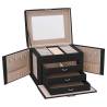 Elegant Lockable 4-Layer Jewellery Box with Mirror - Black