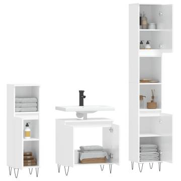 3 Piece High Gloss White Bathroom Cabinet Set | Hipo Market