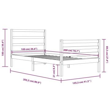 Black Solid Wood Pine Bed Frame 100x200 cm | HipoMarket