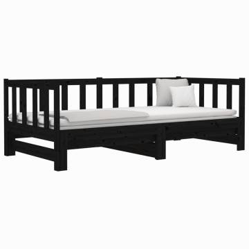 Pull-out Day Bed Black - Versatile Solid Wood Pine Design