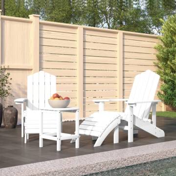 Adirondack Garden Chairs Set with Footstool & Table - HDPE White